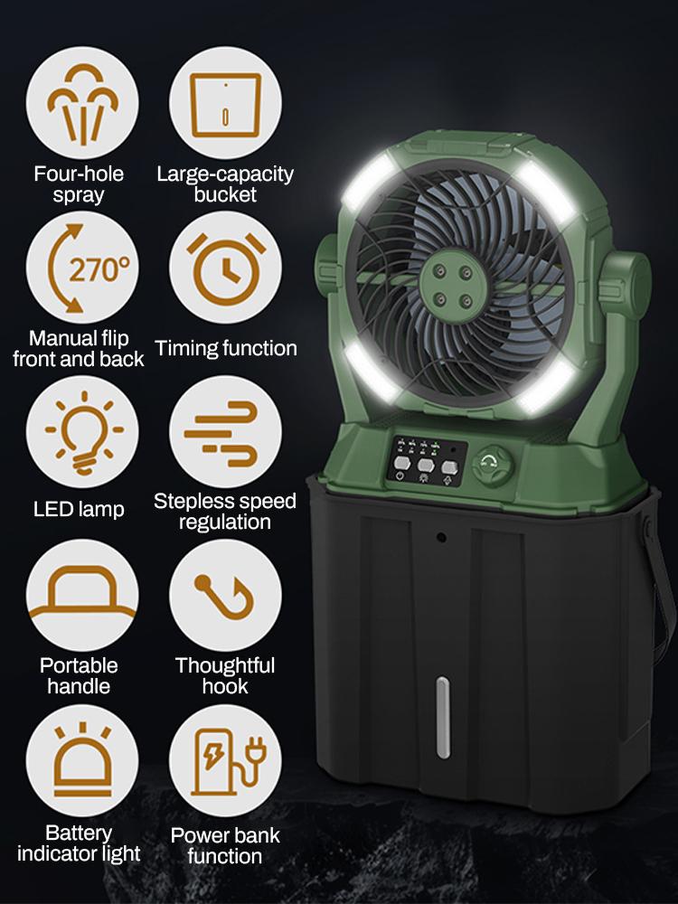 Portable Misting Fan Rechargeable Auto Swivel Fan with 25000mAh USB Battery As Power Bank 4 Mist Cooler 7L Bucket for Outdoor
