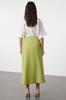 Women's Fashion Cinnamon Double Breasted Tie Detailed Woven Linen Look Skirt