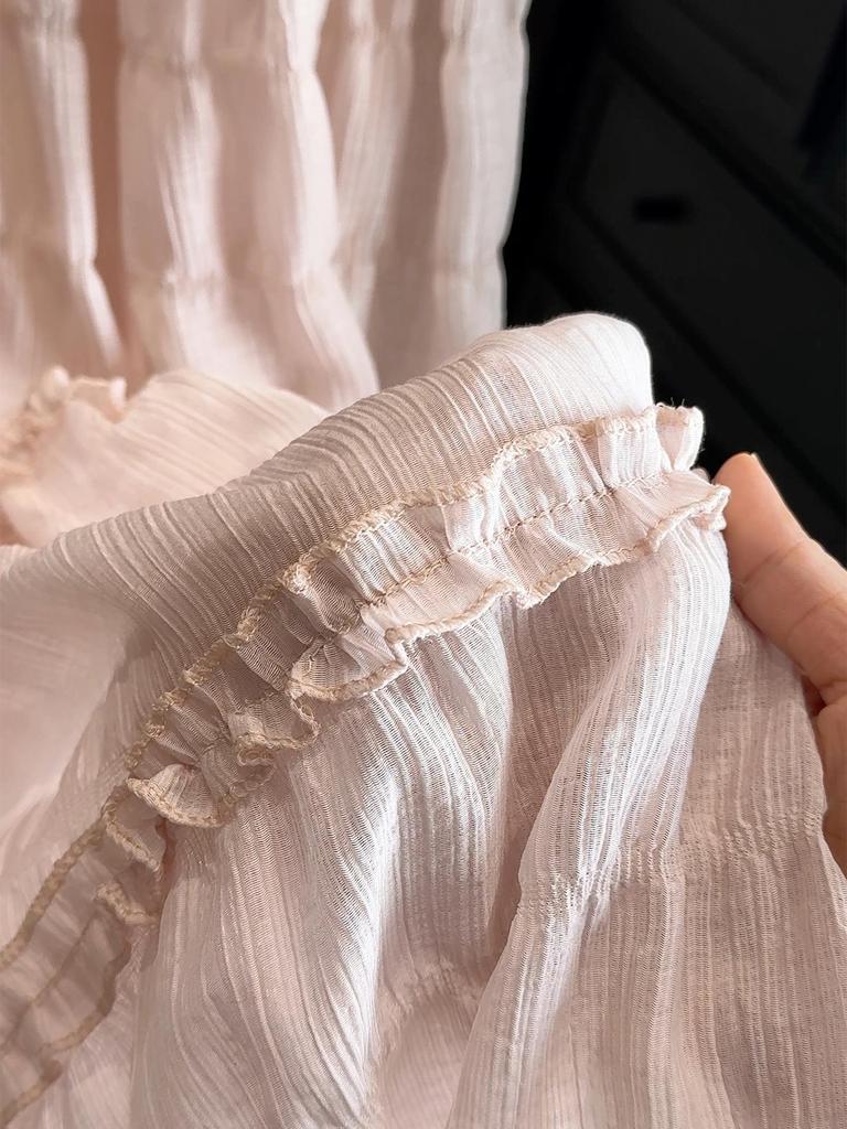Textured Wood Ear Trim Pink A-Line Skirt: Women's Versatile High-Waist Autumn/Winter Fairy Skirt