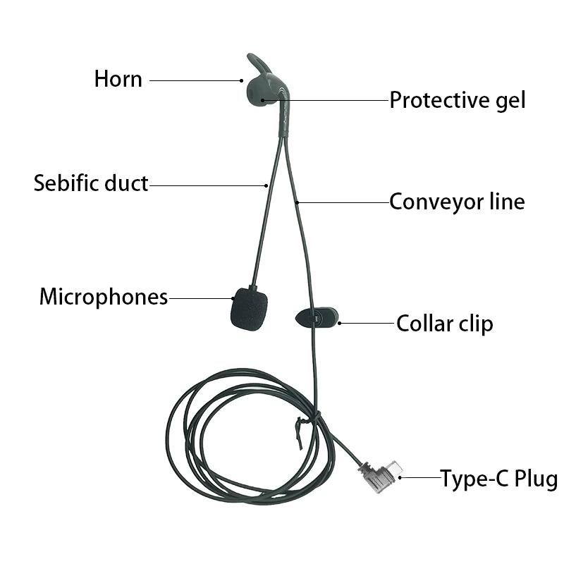Type-C Plug Interface In-Ear Referee Headset Suitable For EJEAS V6 Pro+ /V4 Plus Motorcycle Helmet Bluetooth Intercom Headset