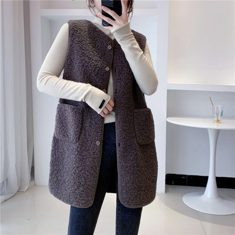 Long Women's Vest Autumn and Winter Mid-length Faux Shearling Jacket Fashionable Trendy Women's Coat