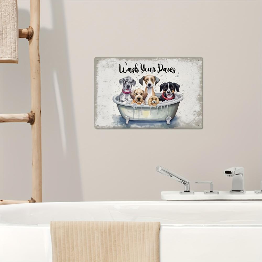 1pc, Dog Metal Sign, Vintage Tin Plaque Wall Art Poster For Home Garden Bathroom Decoration, 7.8 X 11.8 Inches, Wash Your Paws