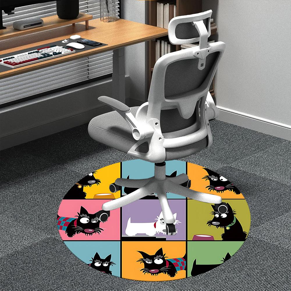 

1pc Scottie Dogs Office Round Area Rug, Indoor Mat Suitable ForOffice, Under Office Chairs Bedroom Living Room Home Decor, Room Deco q013 80cm by 80cm