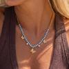 Blue beaded necklace for women, gold butterfly heart-shaped pendant, collarbone chain, niche design that doesn't fade