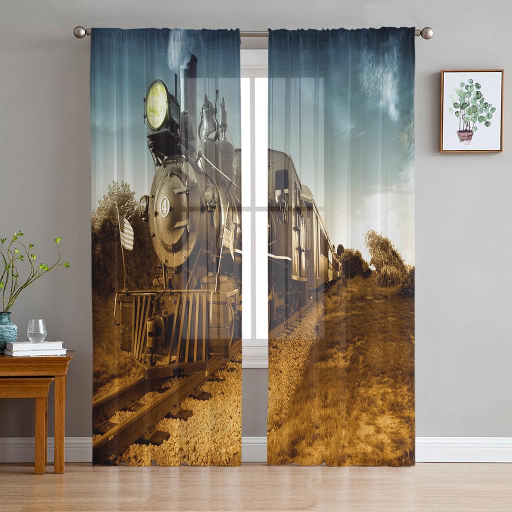 Train And Railway Travel Window Treatment Tulle Modern Sheer Curtains for Kitchen Living Room the Bedroom Curtains Decoration