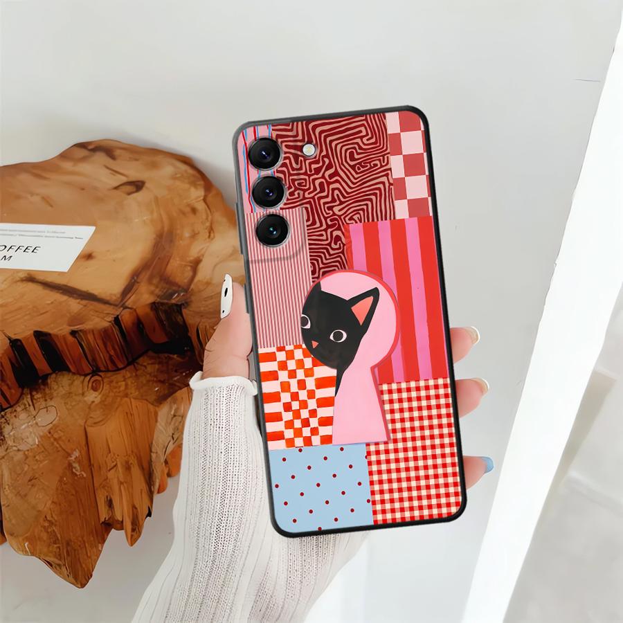 Soft Phone Cover Case for Samsung Galaxy A22 A52 A32 A25 A71 A24 A55 A36 A26 A72 A35 A23 A53 A41 A51 A73 Artistic Black Cat