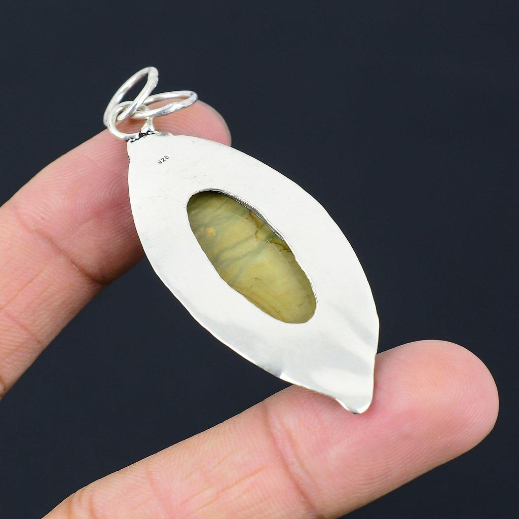 Oval Natural Polychrome Jasper Wedding Wife Engagement Pendant Sterling Silver