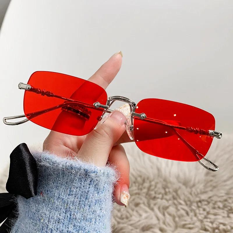 Metal Rectangle Sunglasses Woman Trendy Styley UV400 Rimless Design Ocean Lenses Sun Eyeglasses Classic Vintage Eyeglasses
