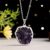 Natural Amethyst Necklace With Silver Plated Edges For Boho Style Jewelry Gift