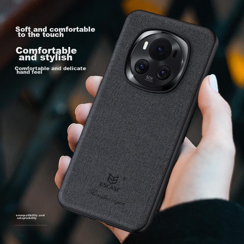 Phone Case for Honor Magic 6, Full Protection Shockproof Cover with Soft Edges, Simple Fabric Texture, Matte Style, Personalized, ES-19 Deep Black