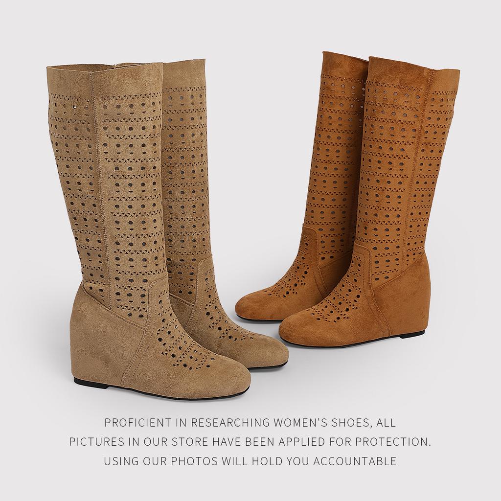 Vintage Maillard Hollow Boots Women'S Thin Autumn Versatile Breathable Handsome NonSlip Inner HeightIncreasing Thin Boots