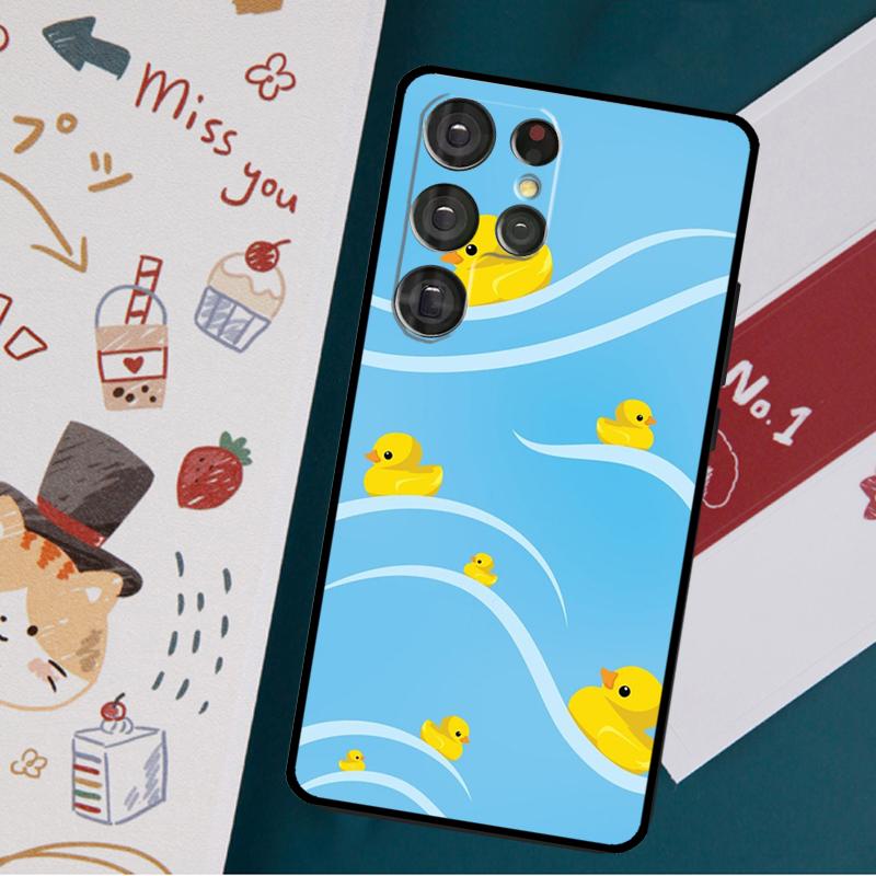 Kwaii Yellow Duck Case For Samsung Galaxy S23 S21 S22 Ultra Plus S20 FE Note 20 Note 10 S8 S9 S10 Plus Cover