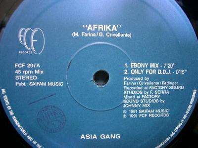 12inch Record ASIA GANG - Afrika FCF29 FCF Records 1991 Italy Dance & Electronica Used