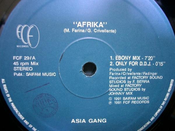12inch Record ASIA GANG - Afrika FCF29 FCF Records 1991 Italy Dance & Electronica Used