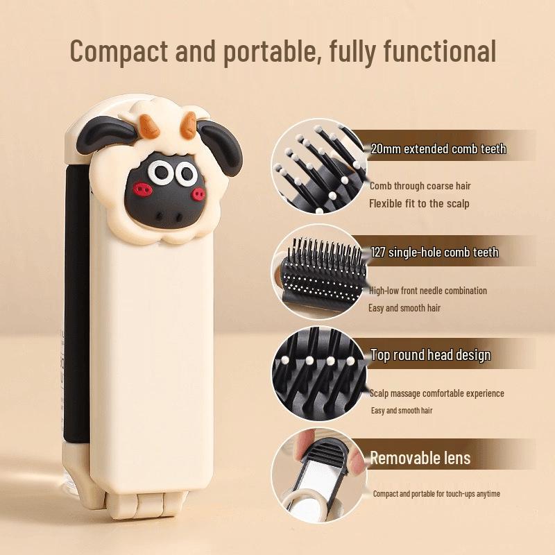 Portable Folding Comb & Makeup Mirror for Girls