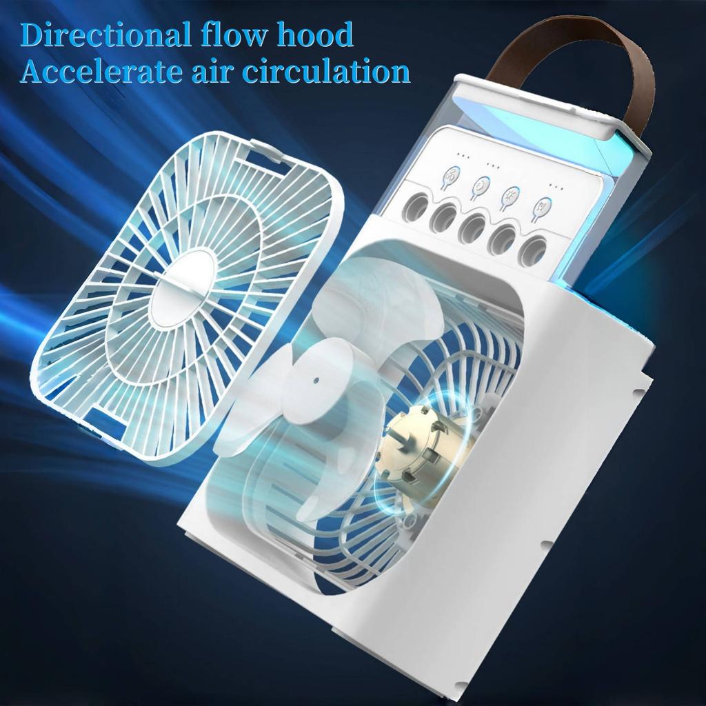 Three-In-One Portable Cooling Fan With 7-Color Led Night Light And 5-Hole Humidifier For Office Home Outdoor