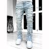 Men's Fashion Patch Jeans Slim Stretch Micro Lapped Straight Trousers
