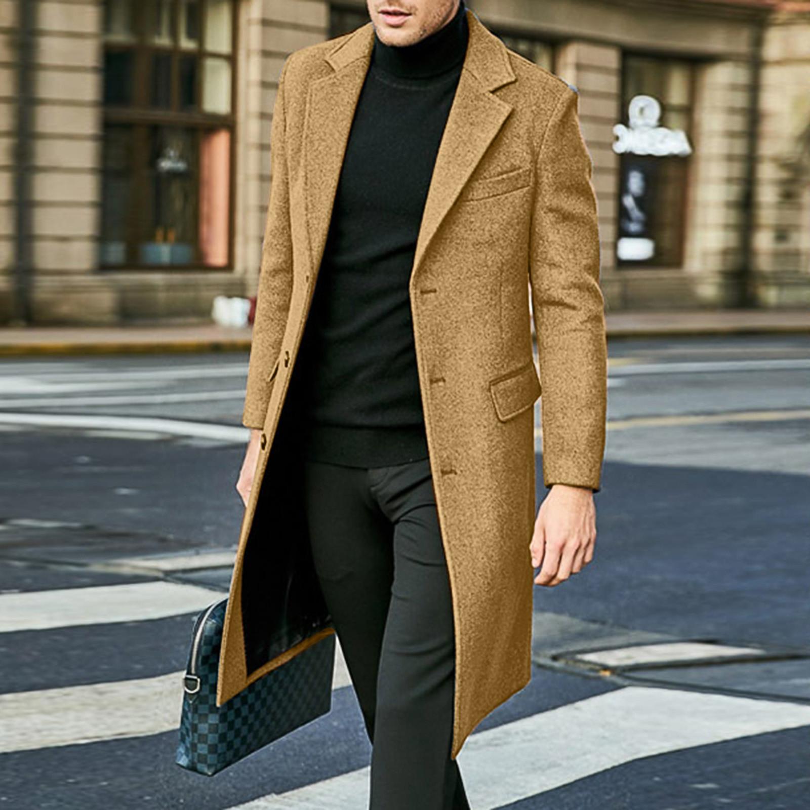 

(Бризанд) Мужское однотонное длинное пальто в британском стиле, модное теплое шерстяное пальто L