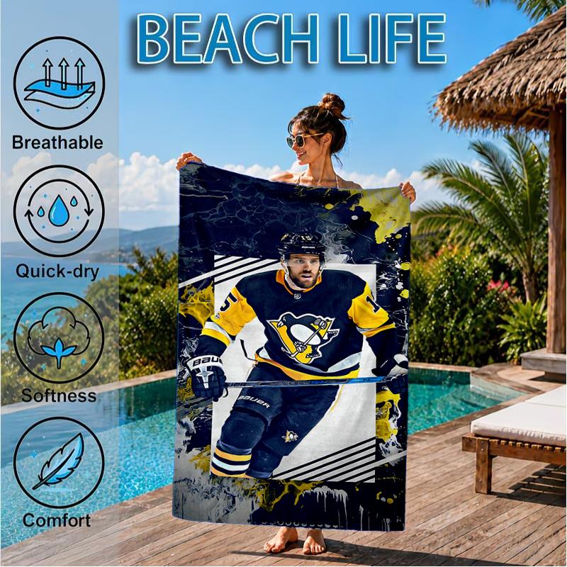 Pittsburgh Hockey Player Crosby Beach Towel, Super Soft Microfiber, Perfect Gift for Her/Him, Birthday, for Pool, Beach, Travel, Decor Beach Party
