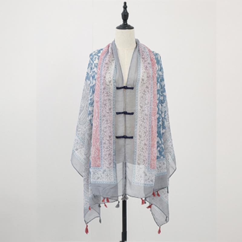 "Summer Ethnic Style Cotton-Linen Shawl: Handmade Retro Button Sunscreen Beach Cover-Up"
