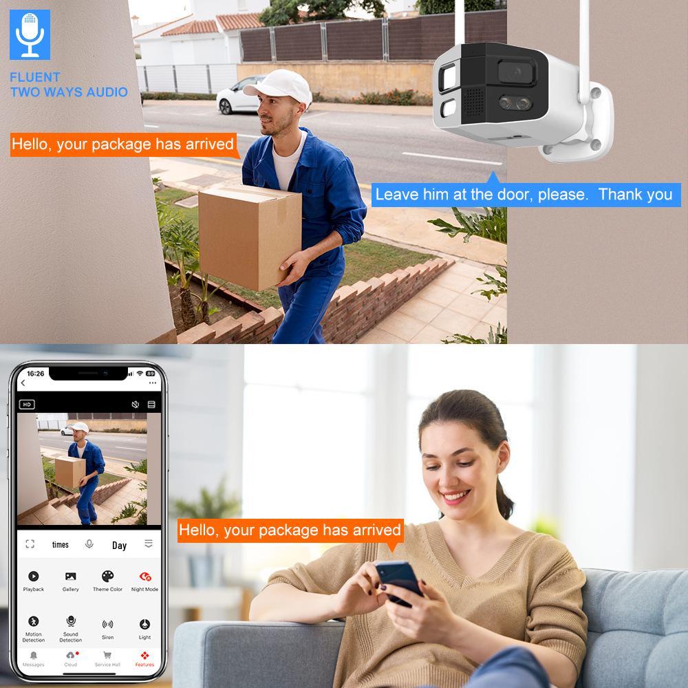 Tuya 180° Panoramic Wireless Outdoor Camera, IP66 Waterproof, Full-Color HD Night Vision, Wide Angle