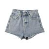 YPFF European & American High-Waist Distressed Denim Shorts for Women - Slimming, Raw Edge, Long Leg Style  