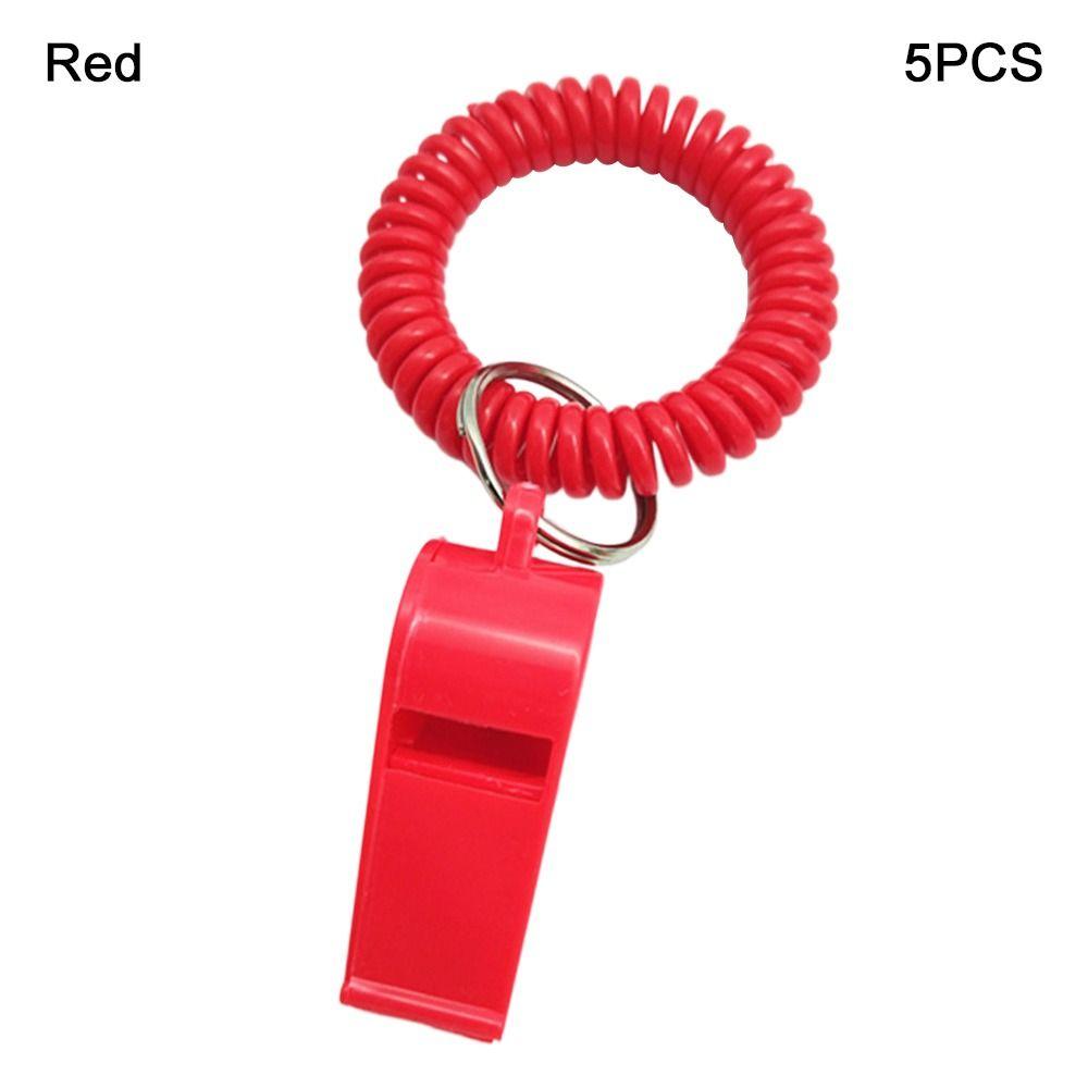 5pcs With Rope Spring Wristband Whistle Plastic Rugby Party Whistle  Training School Soccer Tools