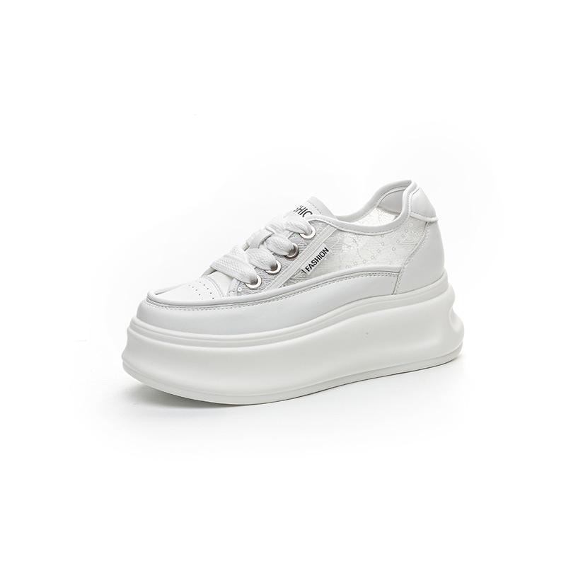 Lace breathable little white shoes women's summer new 7 inner height increase thick sole small size women's shoes shallow mouth casual shoes