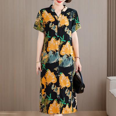 Plus Size Summer Long Dresses for Women Clothes Elegant Short Sleeve Loose V-Neck Women's Summer Dress