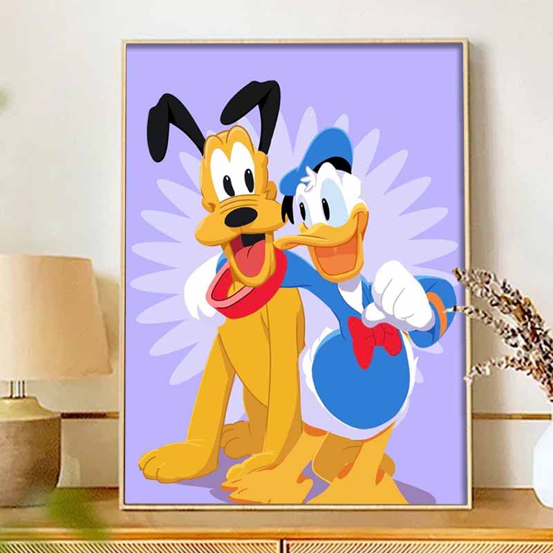Disney Diamond Art Painting Kit – Donald Duck & Pluto Duo Shiny Craft, Home Wall Decor, Handmade Gift
