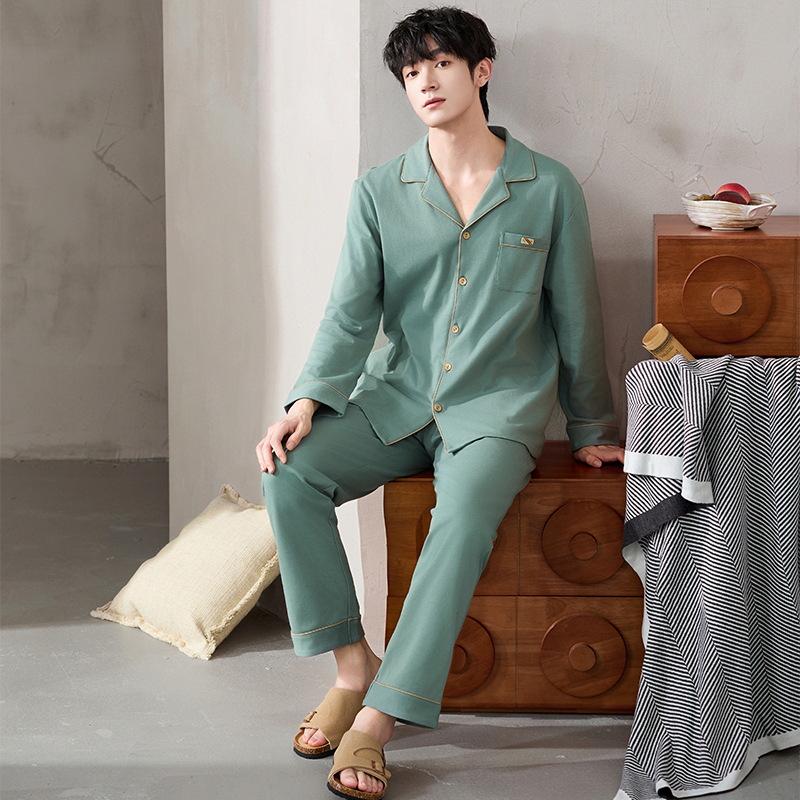 Antibakterieller Herren-Schlafanzug aus reiner Baumwolle der Klasse A – Langarm-Strickjacke für Frühjahr/Herbst 2025, lässige Heimkleidung