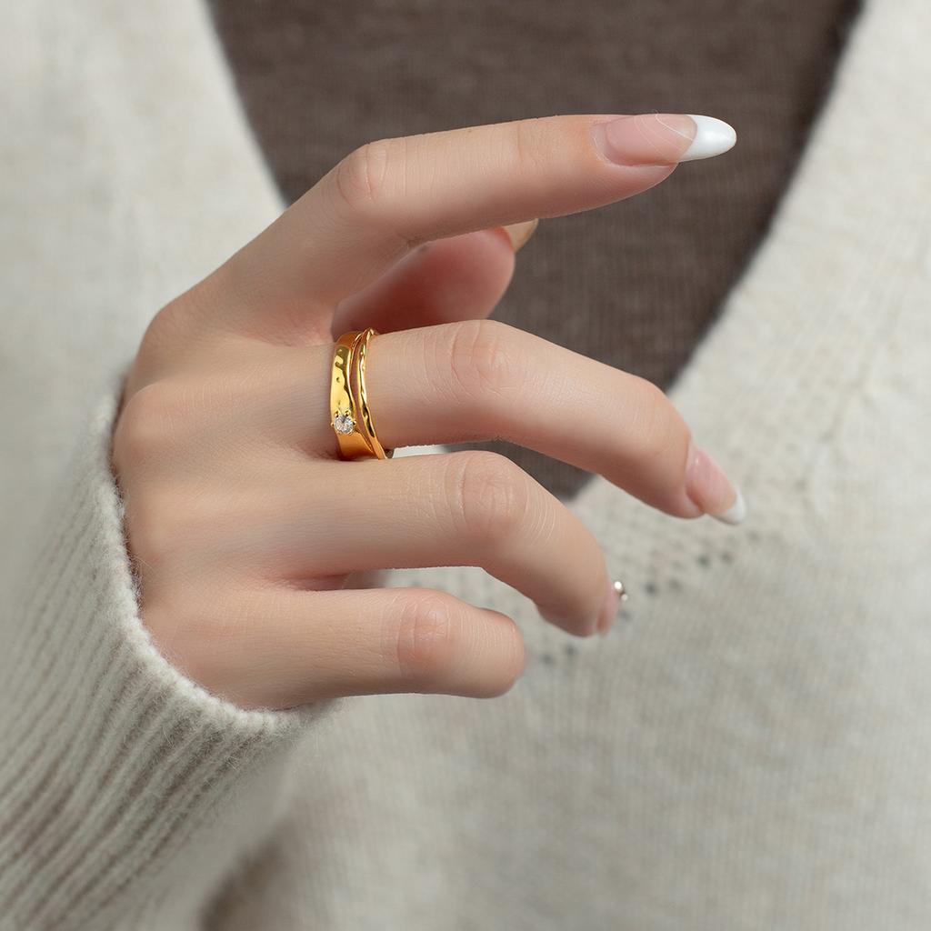 BF CLUB Silver Color Geometric Double CZ Rings For Women Men Simple Design Fashion Open Adjustable Handmade Couple Ring Gifts