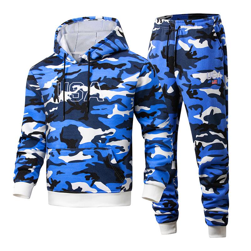 

Camouflage Hooded Jacket Men s Thick Autumn Hoodie Men s Zipper Pullover Sweatshirt Two Piece Set XXL синій