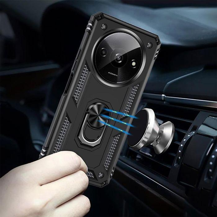 Coque de protection - E.F.CONNECTION - pour Xiaomi Redmi A3 - Antichoc - Anneau rotatif - Noir