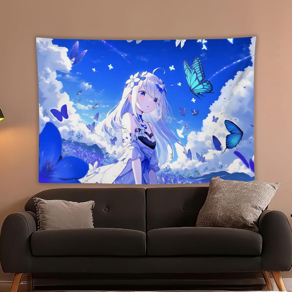 Anime Girl Printed Tapestry Tarot Card Hippie Wall Hanging Warm Room Banner Dormitory Bedroom Decoration Party Decoration