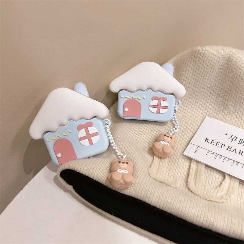 

Cute Bear Applicable to Apple 1/2 Generation Bluetooth Earbuds Case Airpods3 Generation Pro2 Silicone Soft Huaqiang North 5 Generation Drop-Resistant AirPods 4 Little Blue House