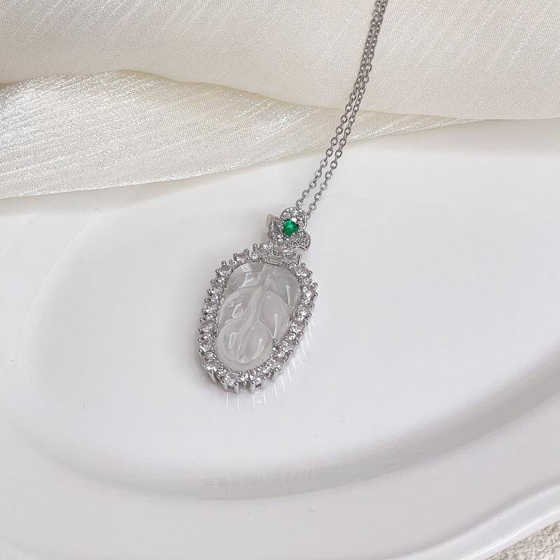 Lychee Frozen Imitation White Chalcedony String Bean Necklace Gourd Fulu Zircon Light Luxury Niche Buddha Gong Pendant Female