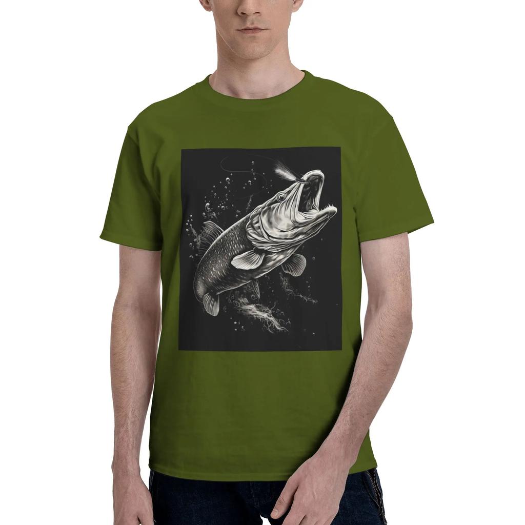 Fishing Lover Pike Fish Design Men TShirt Plus Size T Shirts Mens Round Neck Cotton Tees Short Summer Male