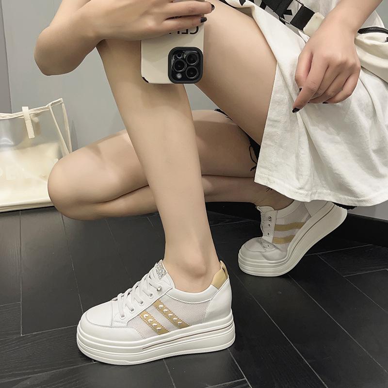Platform White Shoes Women's 2025 New Women's Shoes Inner Height-increasing Shoes Children's Spring and Summer Breathable Casual Sports Board Shoes