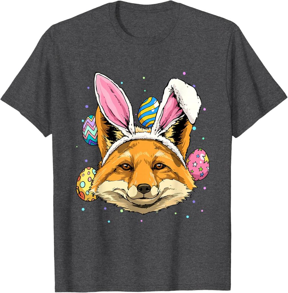 Easter Bunny Fox T-Shirt Funny Fox Lover Animal Graphic Tee Casual Crew Neck Tee