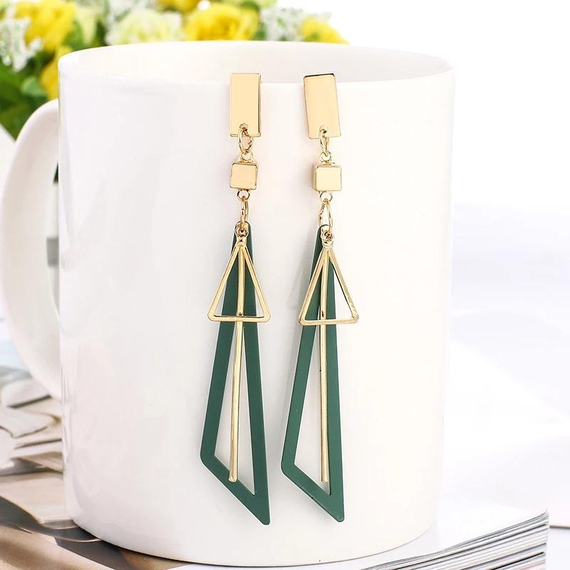 Orecchini pendenti geometrici coreani color verde a forma di fiore per donna petali rotondi a cuore foglia metallo brincos gioielli da matrimonio festa regalo
