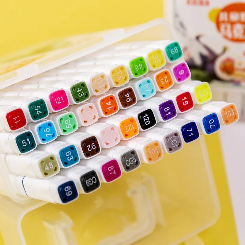 12/18Color Markers Manga Drawing Pen Based Sketch Felt-Tip Oily Twin Brush Art Writing School Stationery Painting Supplies