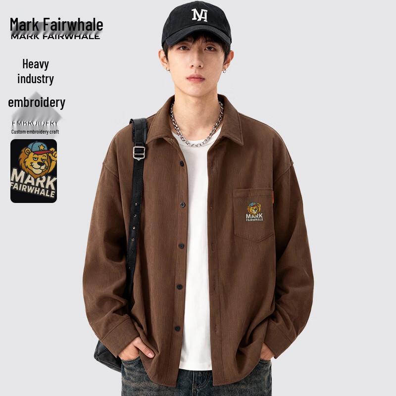 Mark Fairwhale Мужская вельветовая рубашка-куртка с длинным рукавом и тяжелой вышивкой 4XL