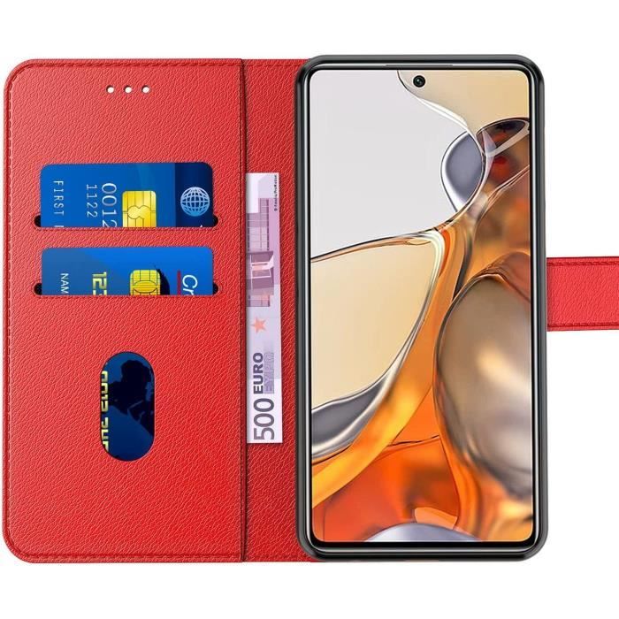 Coque Rouge en Cuir Souple Anti Rayure Anti-Choc + Lot 2 Verres Trempés pour Xiaomi 11T 5G/11T Pro 5G