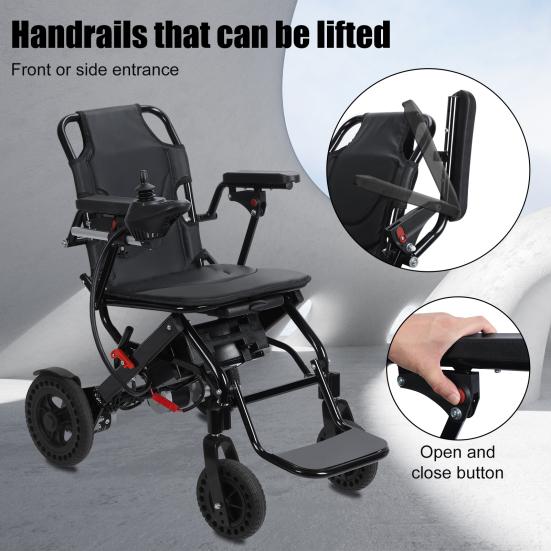 Adults Electric Wheelchair with Large Footrest, Lightweight Foldable Motorized Wheelchair, 12-Mile Range 500W