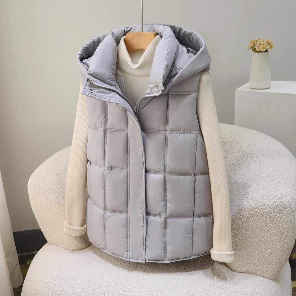 New hooded down cotton vest women's autumn and winter loose and versatile outer wear sleeveless vest thickened warm vest jacket