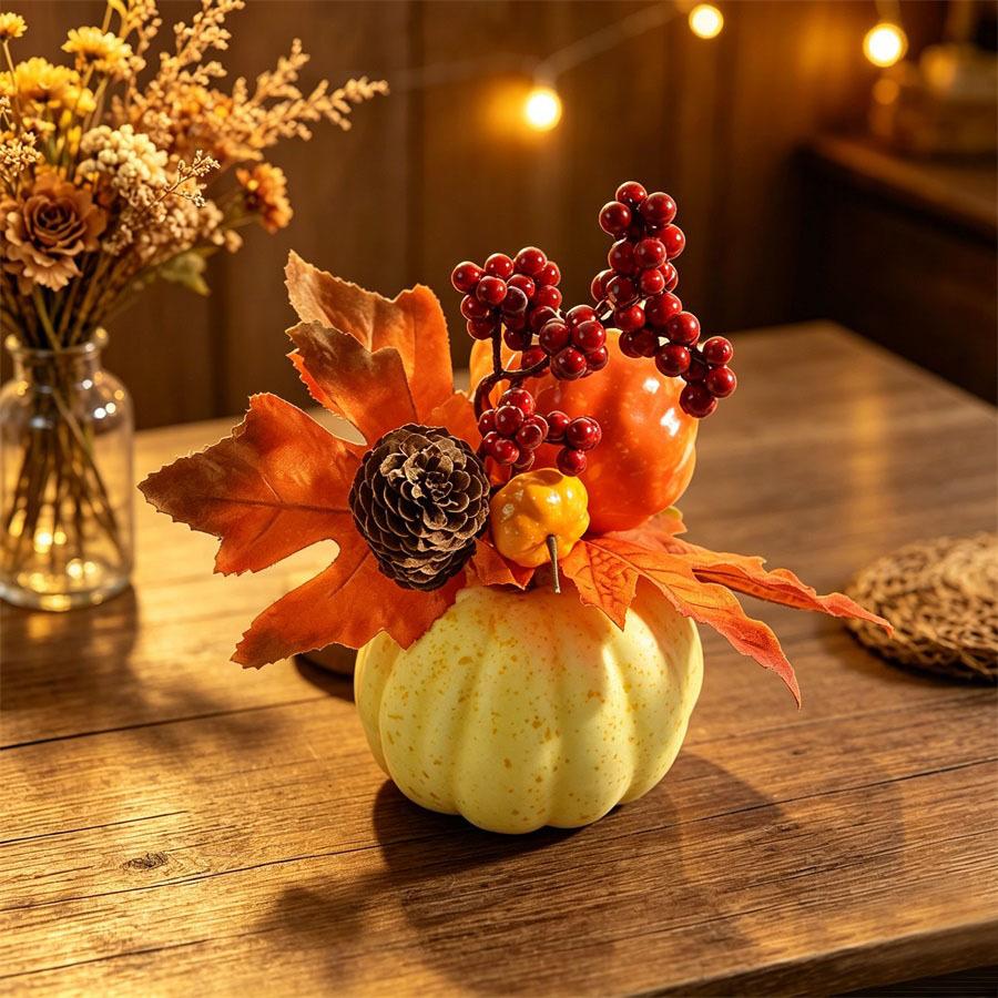 Simulation Halloween Pumpkin Flower Arrangement Foam Fruit Maple Leaf Conifer Seed White Pumpkin Halloween Decor Shooting Props