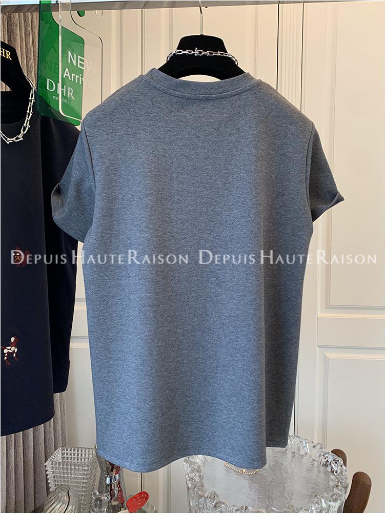 Top Holgado con Bordado de Cachorro - Camiseta de Manga Corta de Dibujos Animados Verano 2026, Versátil y Juvenil Estilo Ins