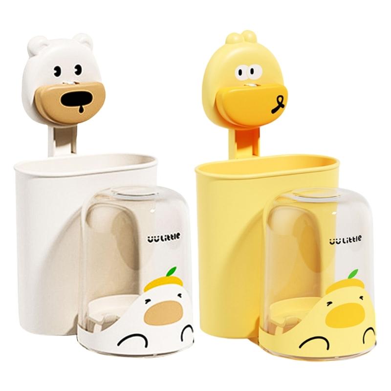 

Child Friendly Toothbrush Cup Holders with Suction Cup Multifunction Wall Mount Bathroom Accessory Kids Toothbrush Stand