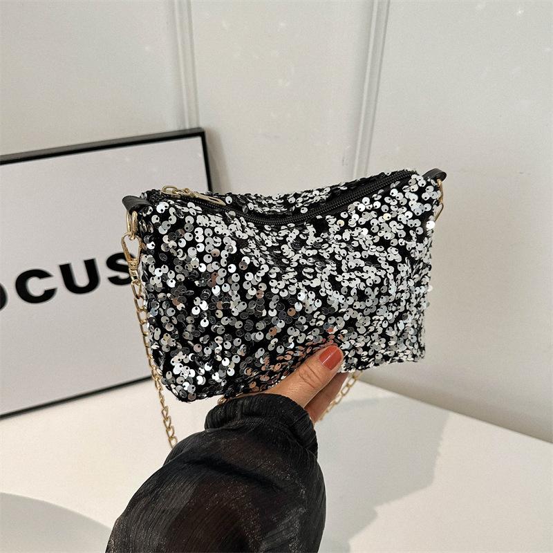 Personalized Sequin Small Bag for Women's New Niche Texture One-shoulder Crossbody Bag Temperament Simple Chain Small Square Bag